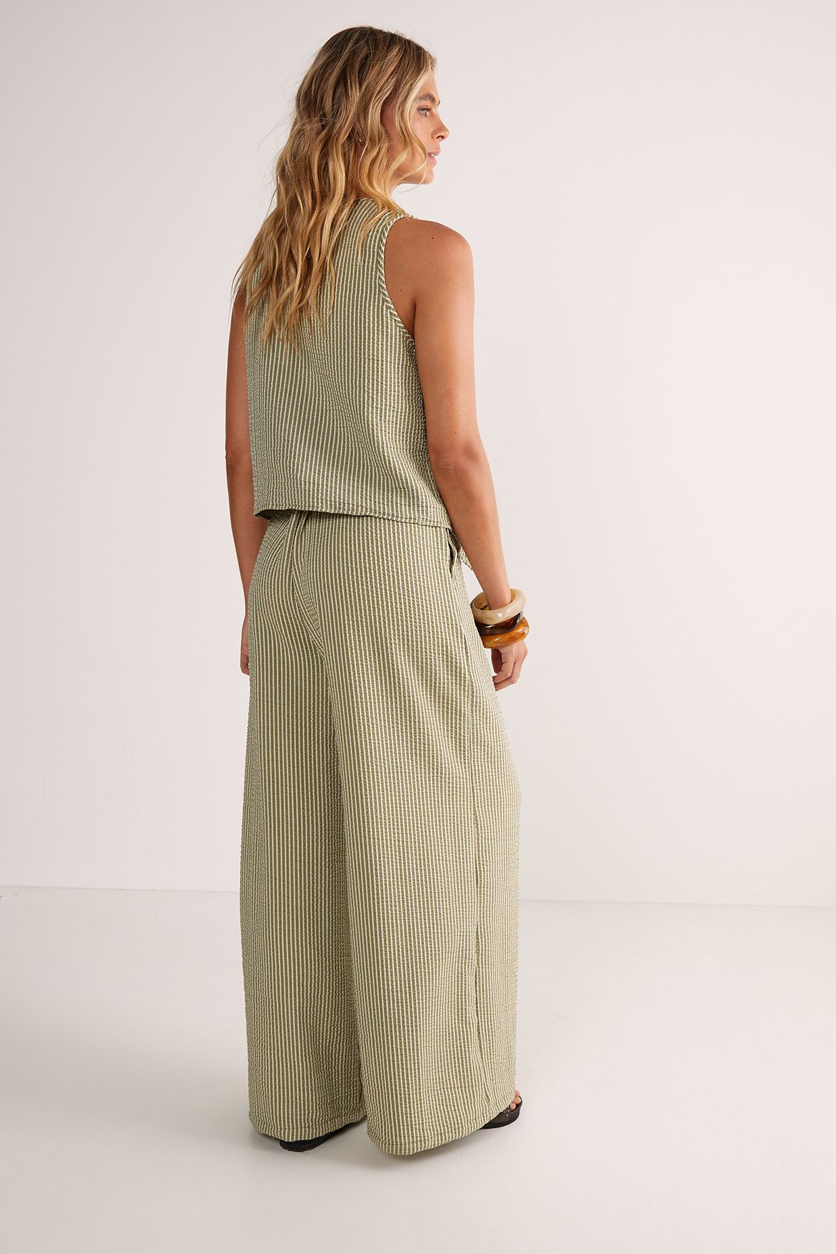 NastyGal Textured Stripe Wide Leg Pants Sage image 4