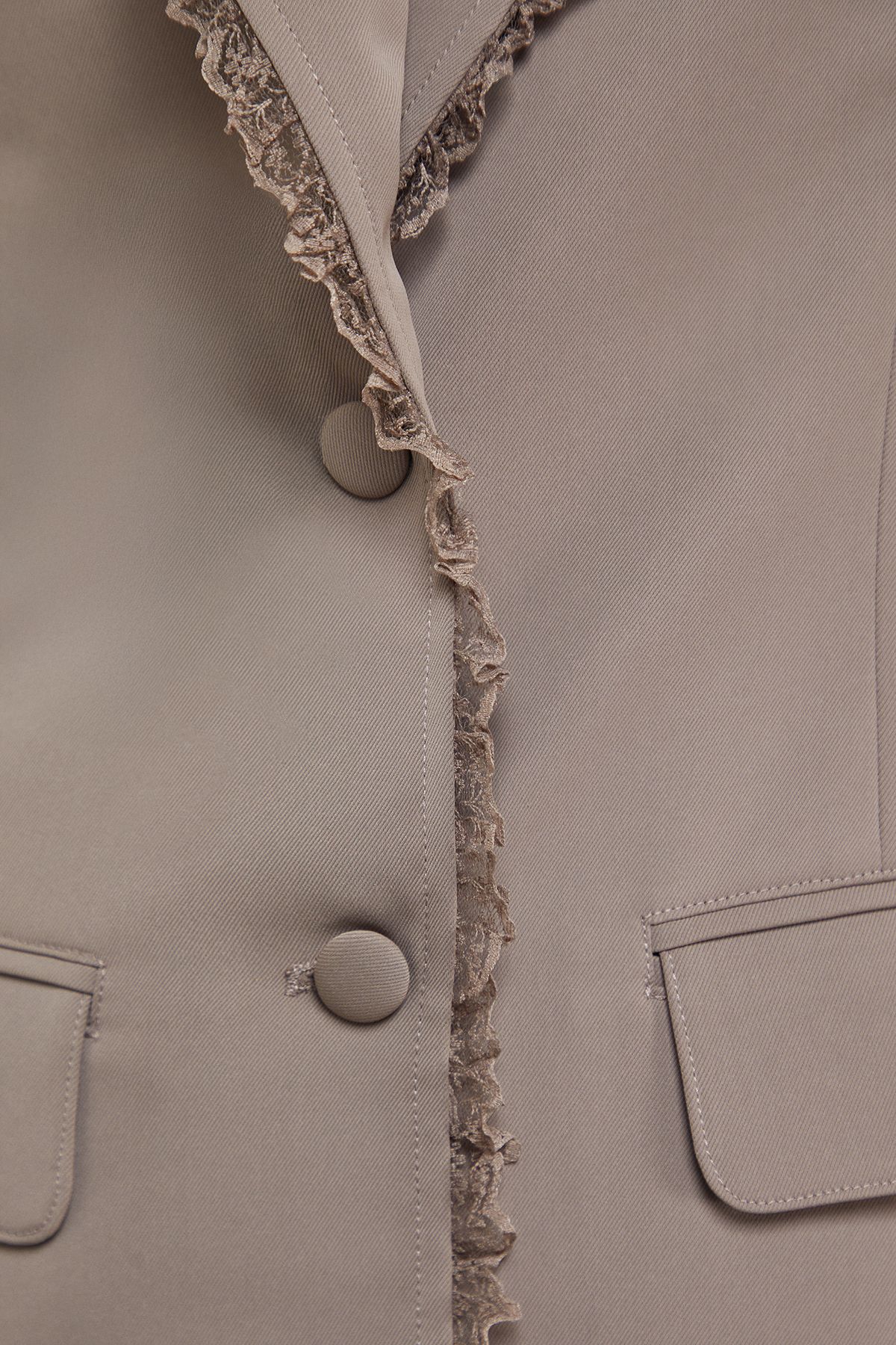 Warehouse Oversized Lace Frill Trim Single Breasted Blazer Mocha image 5