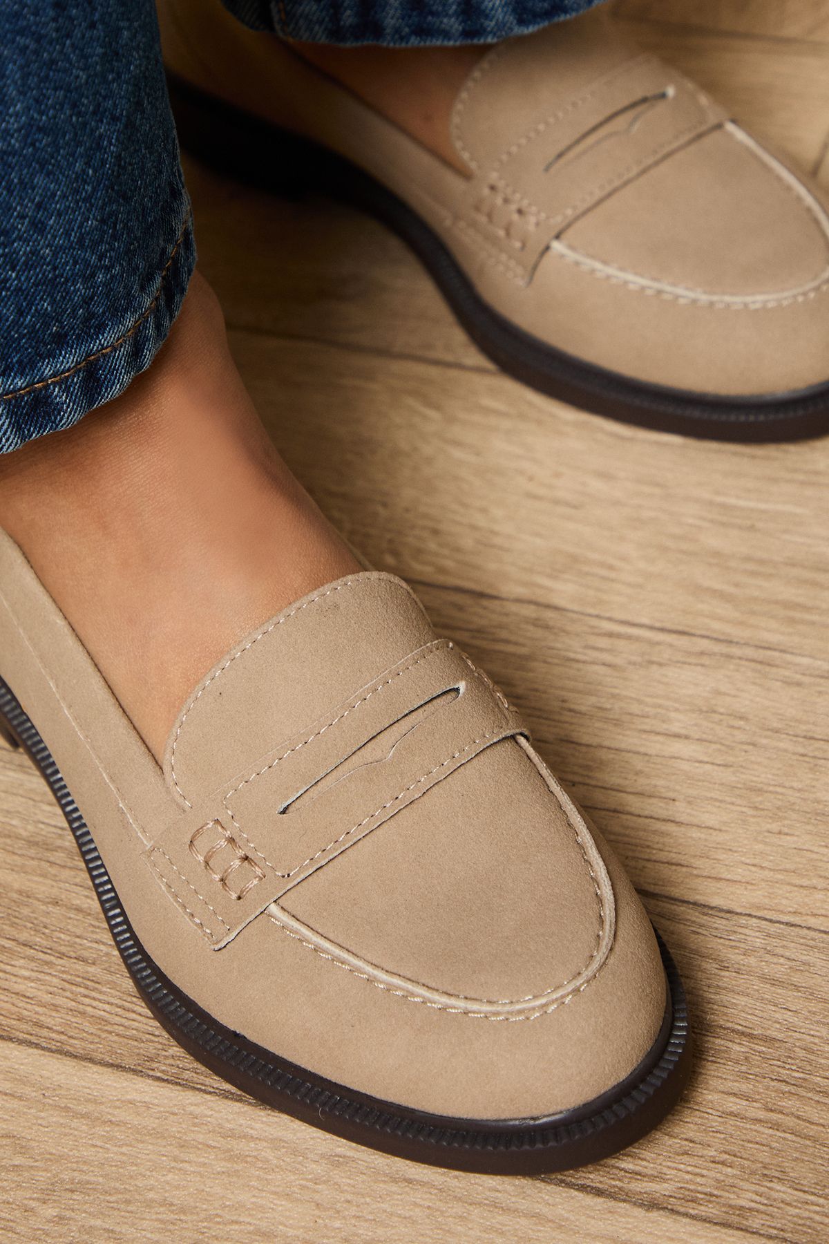 Oasis Beech Faux Suede Penny Loafers Taupe image 4