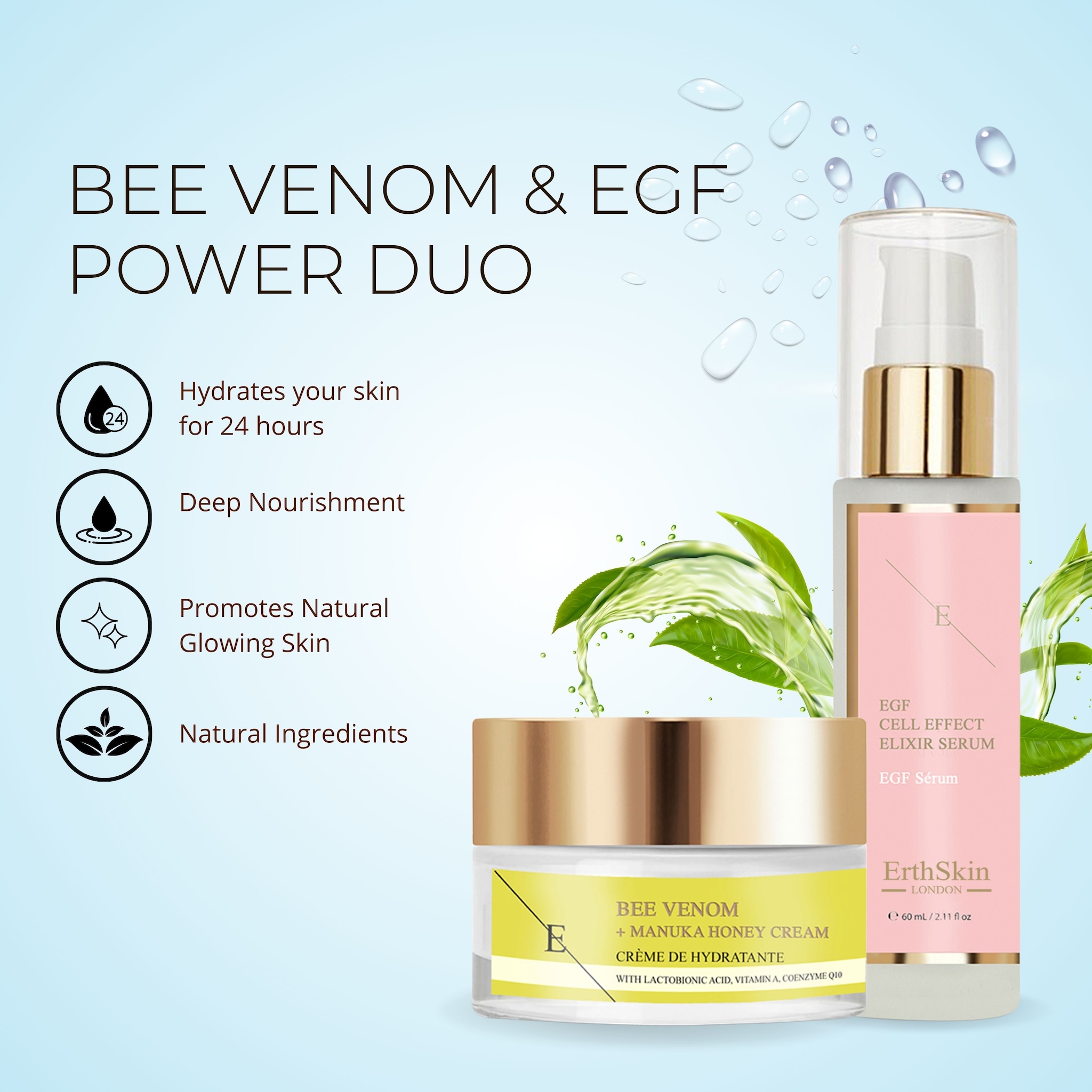 Erth Skin London Bee Venom Cream + EGF Serum – Anti-Aging Duo image 2