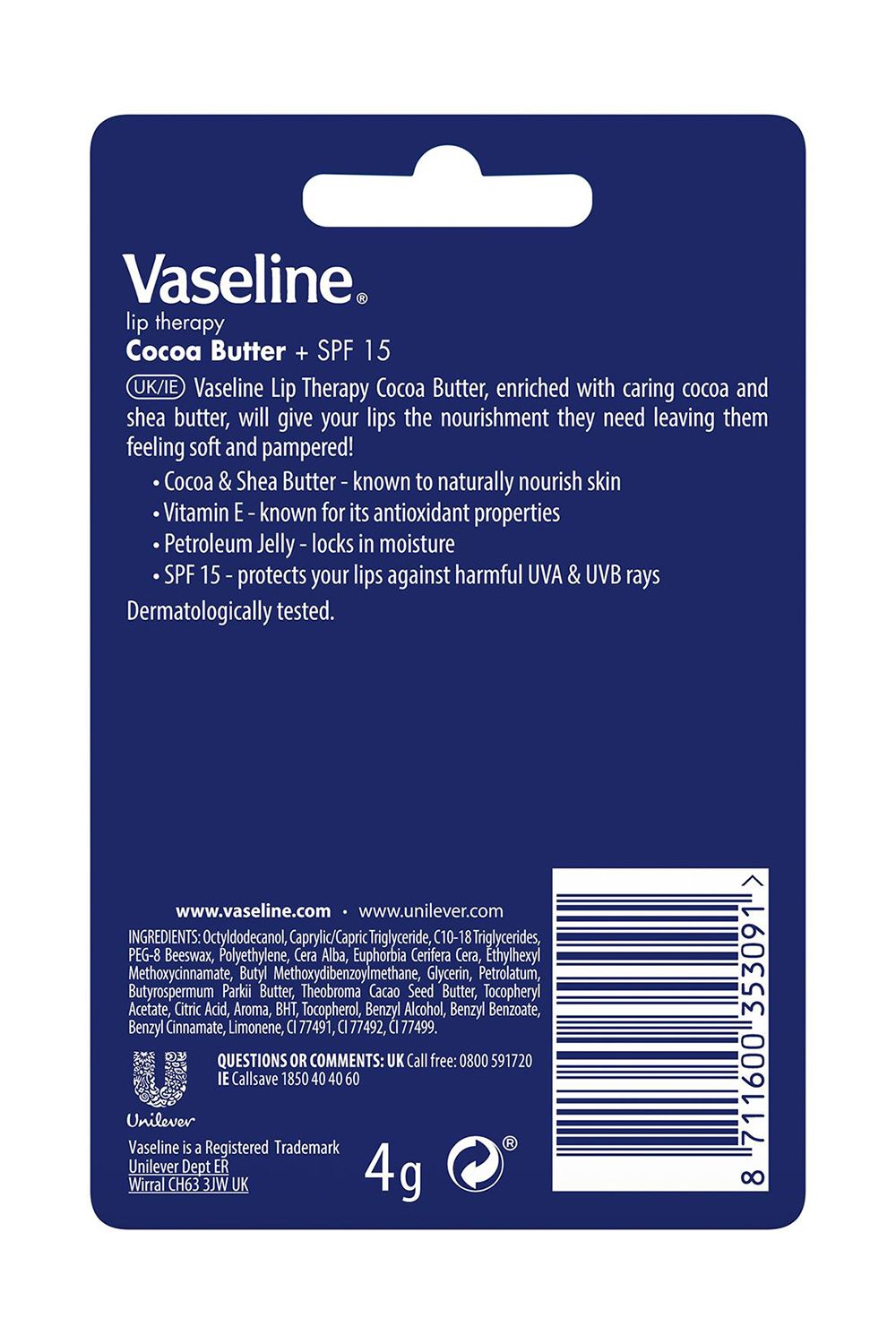 Vaseline Cocoa Butter Rich Nourishment Lip Therapy 'Lip Balm' Stick, 3 x 4g image 5