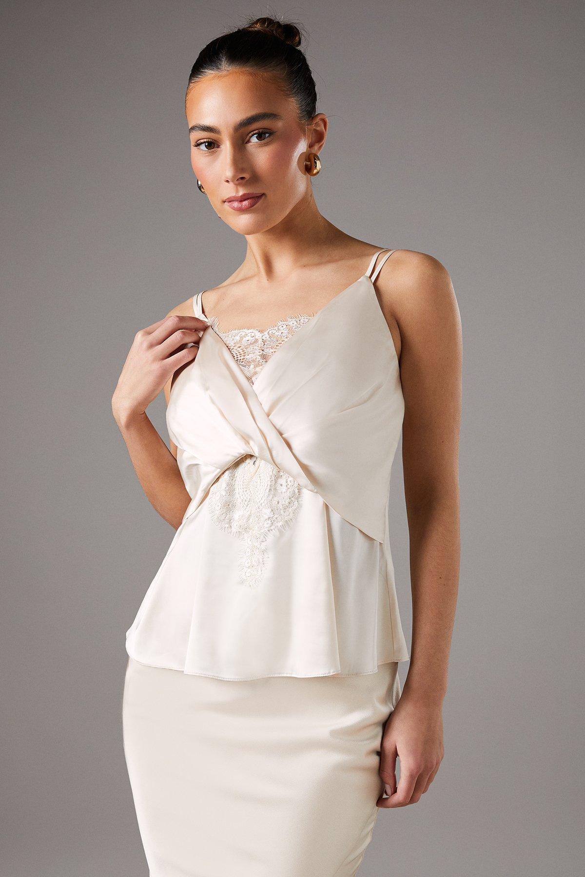 Coast Lace Insert Wrap Front Satin Vest Ivory image 2