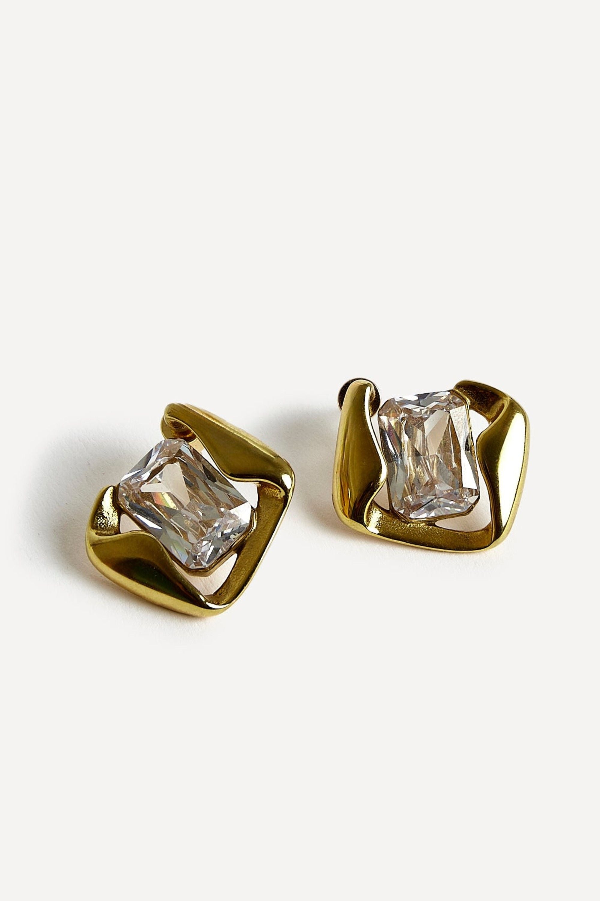 Linzi Ice Gold Crystal Square Stud Earrings