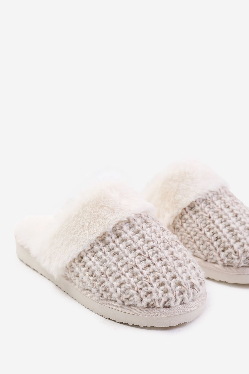 Where's That From 'Lounge' Slip On Knitted Slippers With Fur Trim image 3
