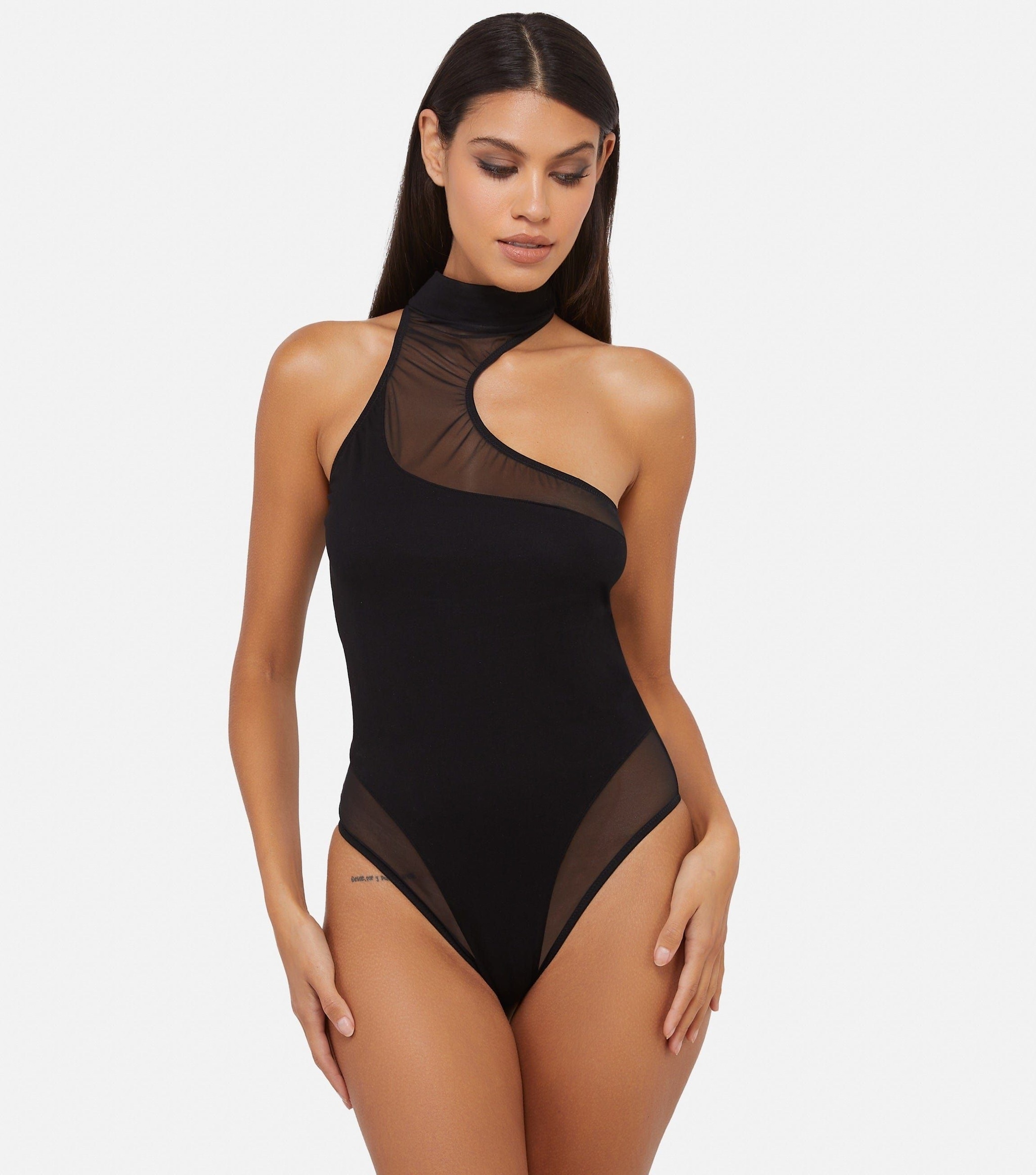 Wolf & Whistle Lola Asymmetric Mesh & Jersey Body image 2