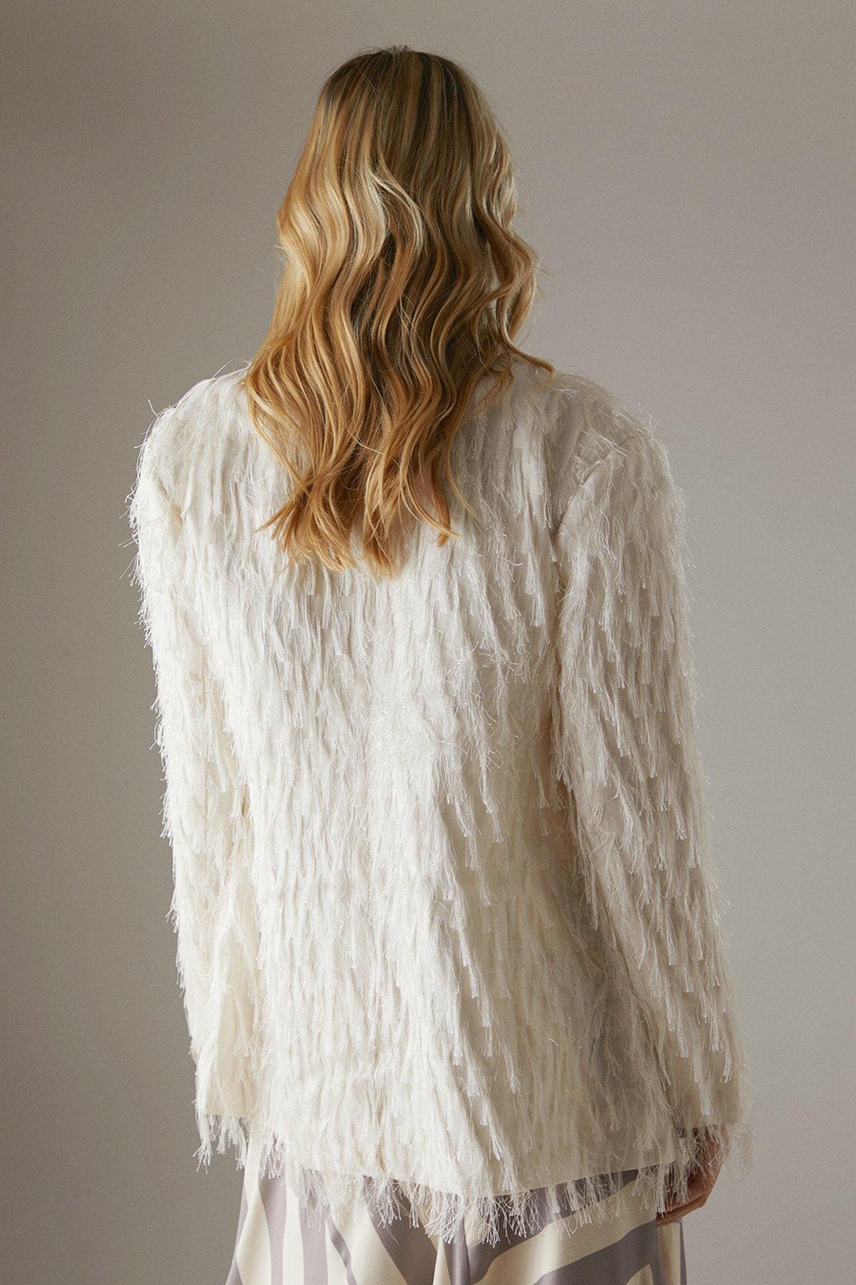 Warehouse Oversized Fluffy Blazer Cream image 3
