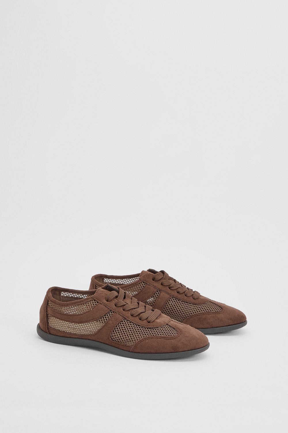 Oasis Lucy Mesh Lace Up Trainers Chocolate
