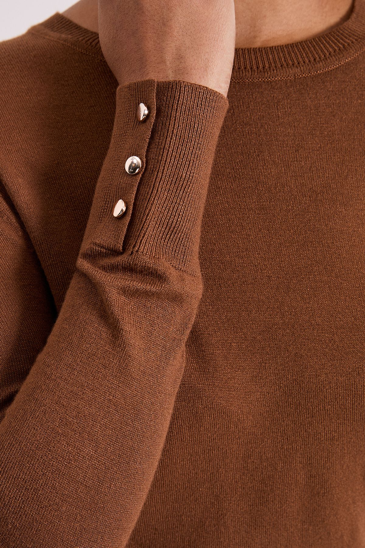 Dorothy Perkins Chocolate Crew Neck Button Cuff Jumper Chocolate image 5