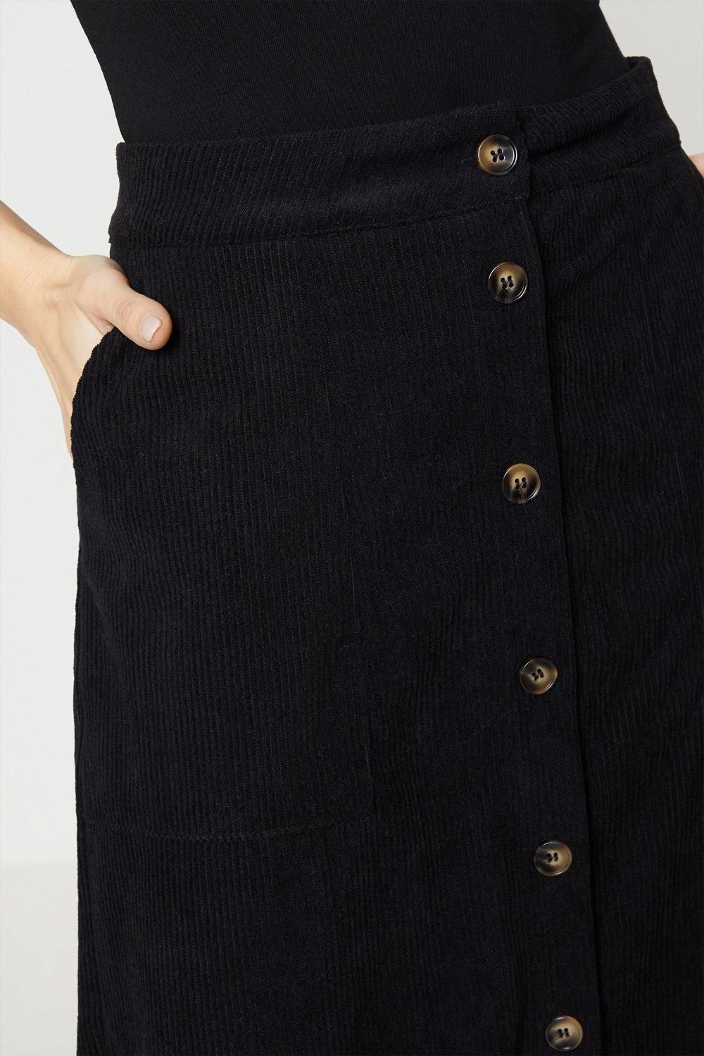 Oasis Cord Button Front Midi Skirt Black image 2