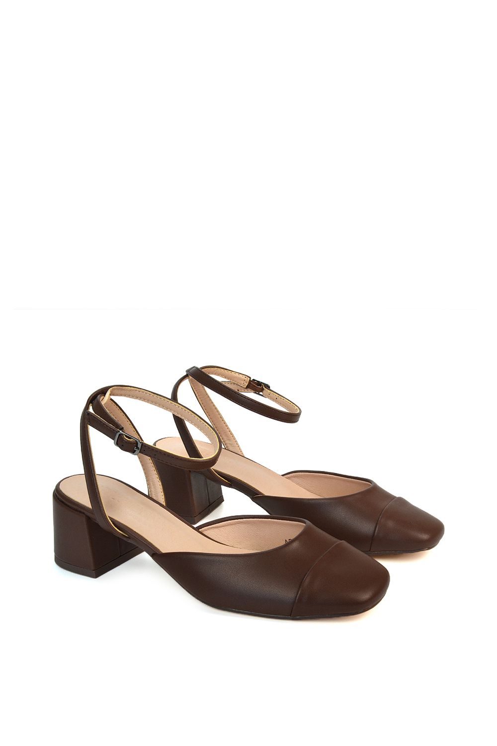 XY London 'Mavis' Low Mid Heel Square Toe Court Shoes With Ankle Strap image 4