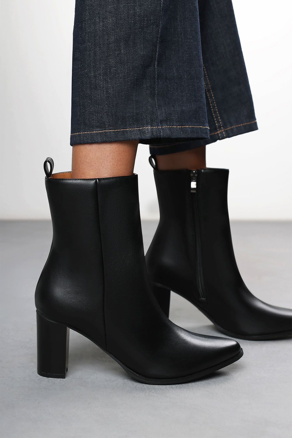 Where's That From 'Greta' Faux Leather Pointed Toe Ankle Boots With Block Heel