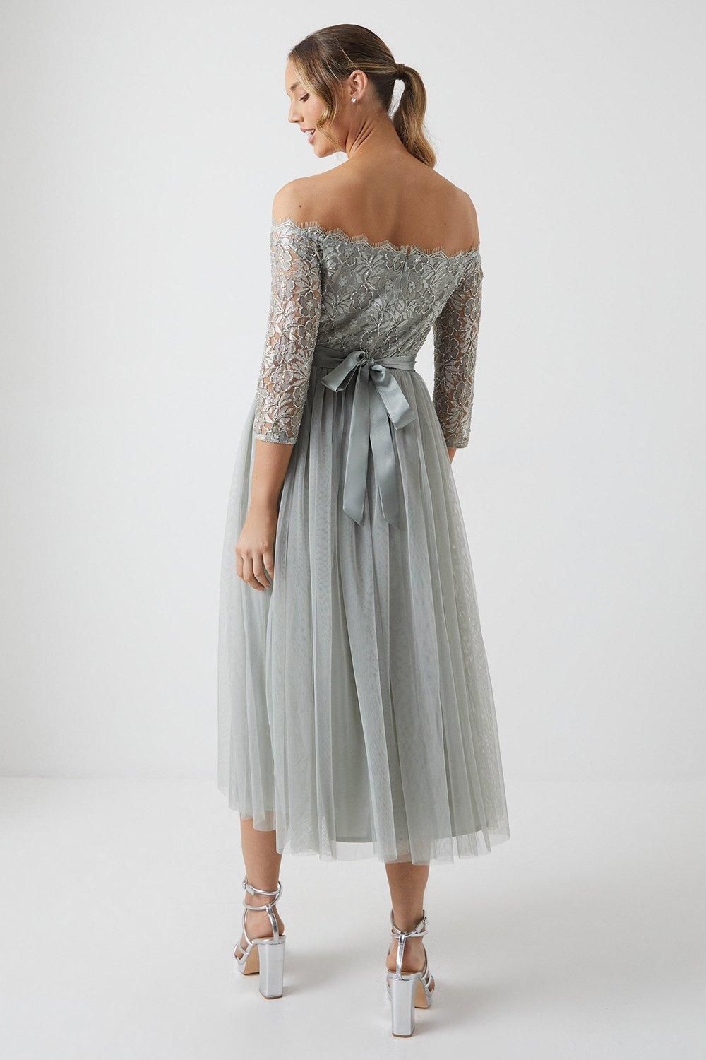 Coast Embellished Lace Bardot Midi Bridesmaid Dress Sage image 3