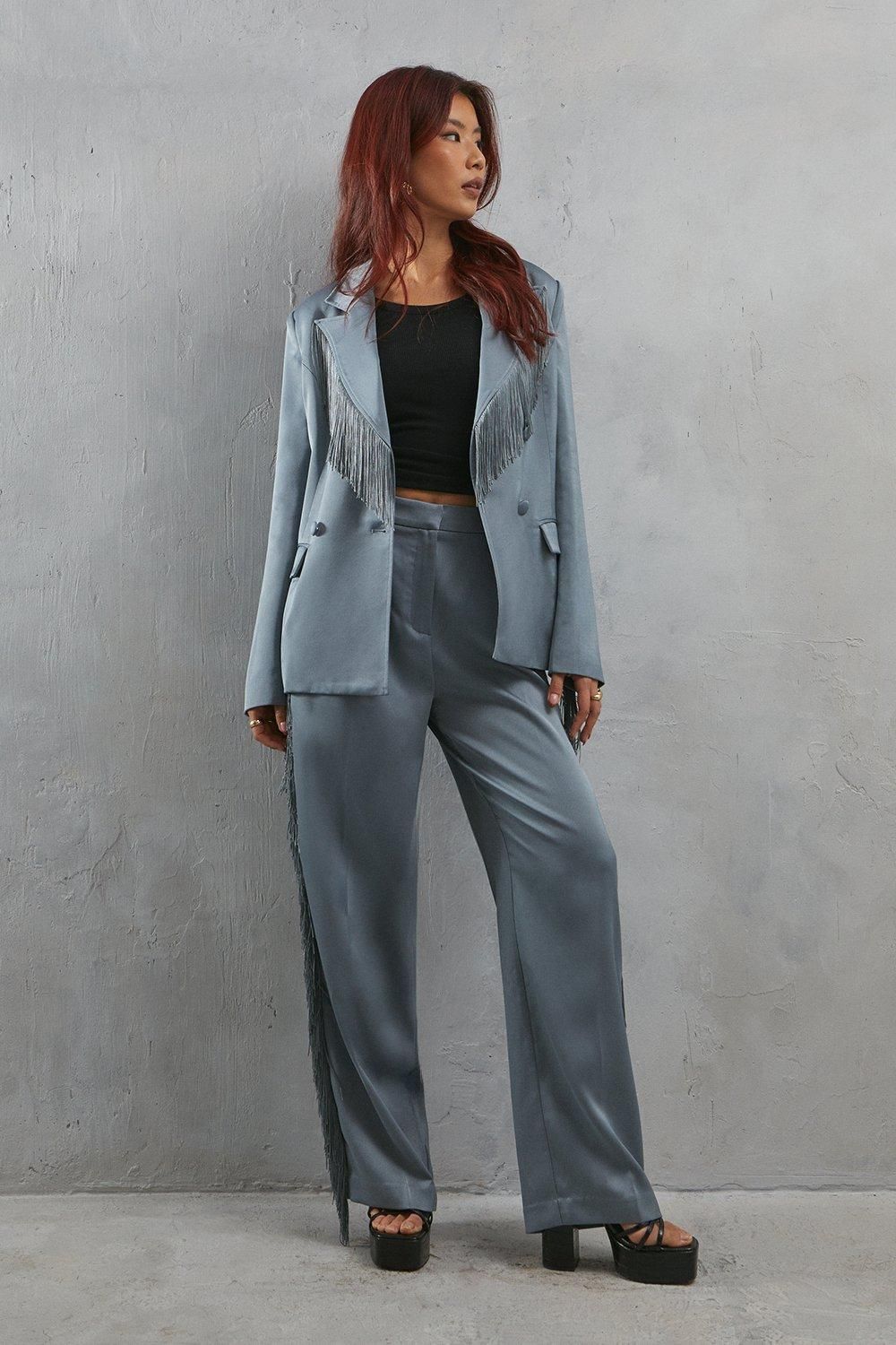 Warehouse Premium Fringe Side Straight Leg Trouser Gun Metal image 4