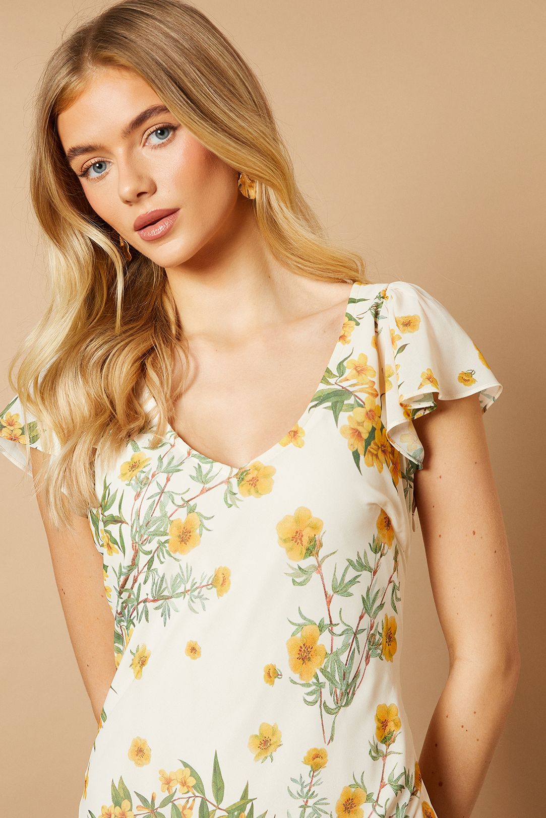 Oasis Floral Printed Chiffon Ruffle Tiered Maxi Dress Ivory image 2