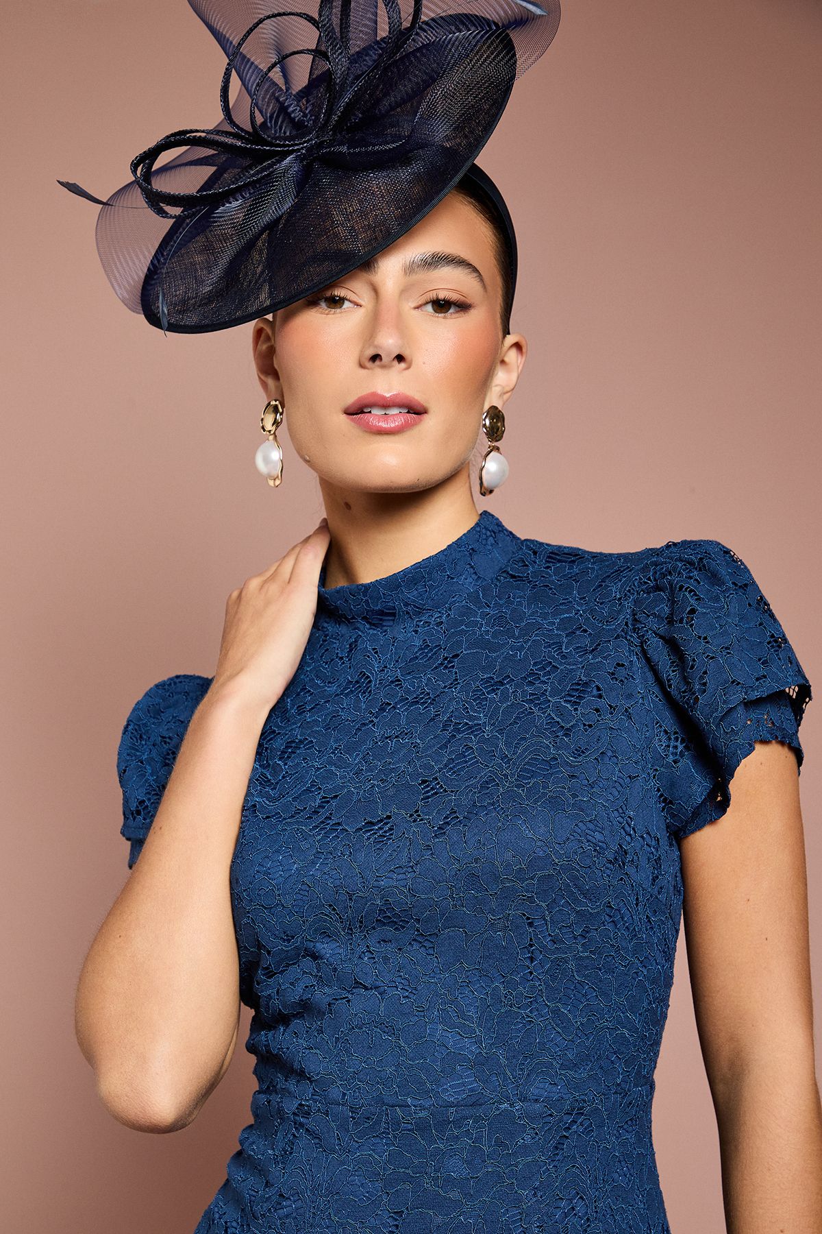 Coast Lace Frill Sleeve High Neck Midi Dress Navy image 4