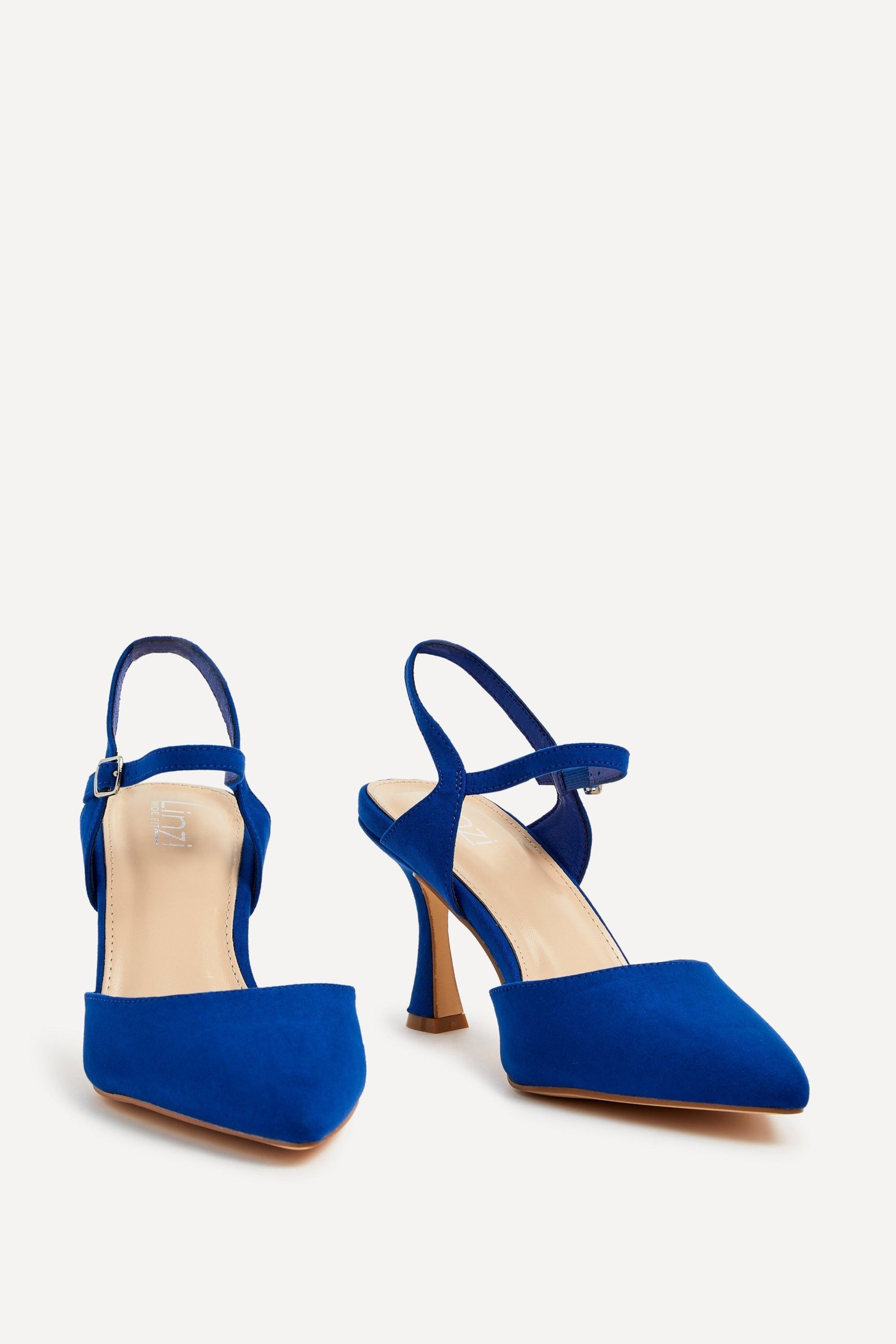 Linzi Duet Wide Fit Cobalt Blue Faux Suede Open Back Stiletto Court Heel image 3