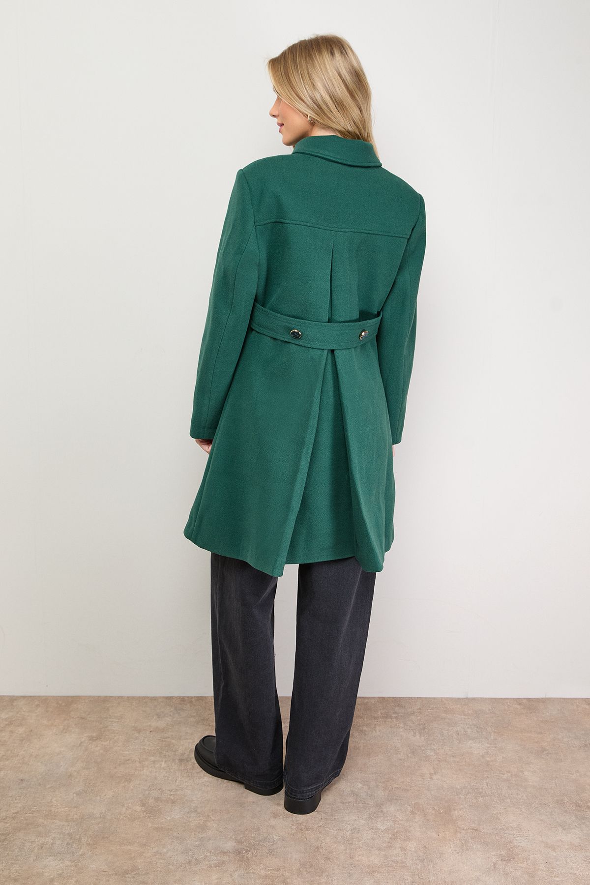 Oasis Faux Wool Button Through Dolly Coat Green image 3