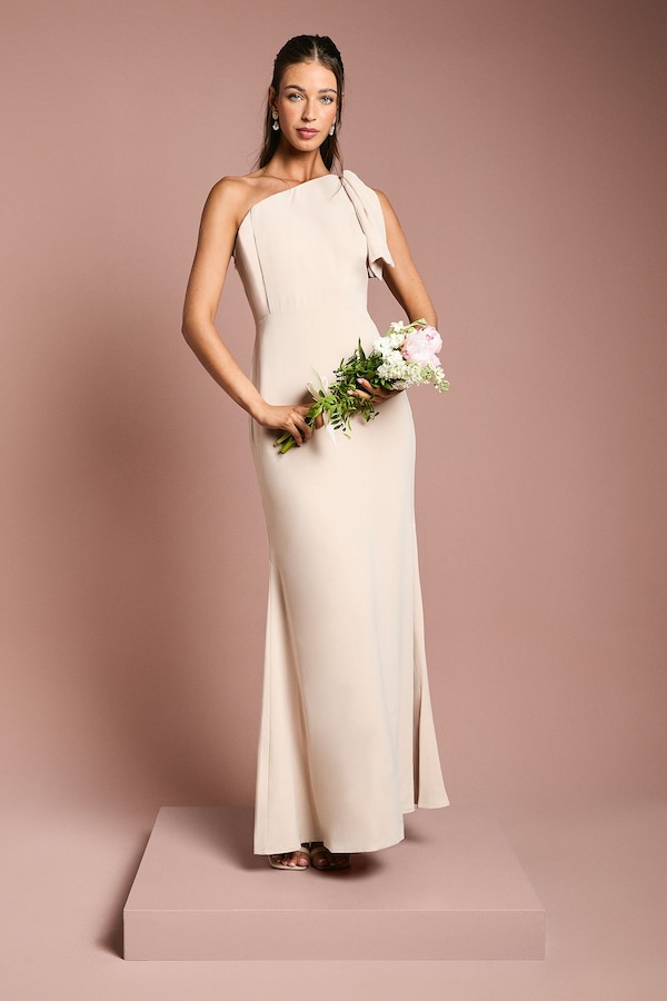 Coast Coast Honoured Bow One Shoulder Maxi Bridesmaid Dress Champagne