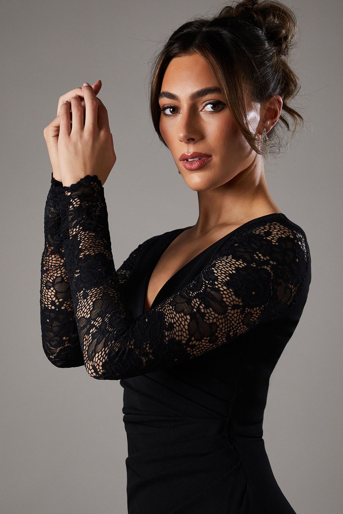 Coast Long Sleeve Maxi Dress With Lace Black image 3