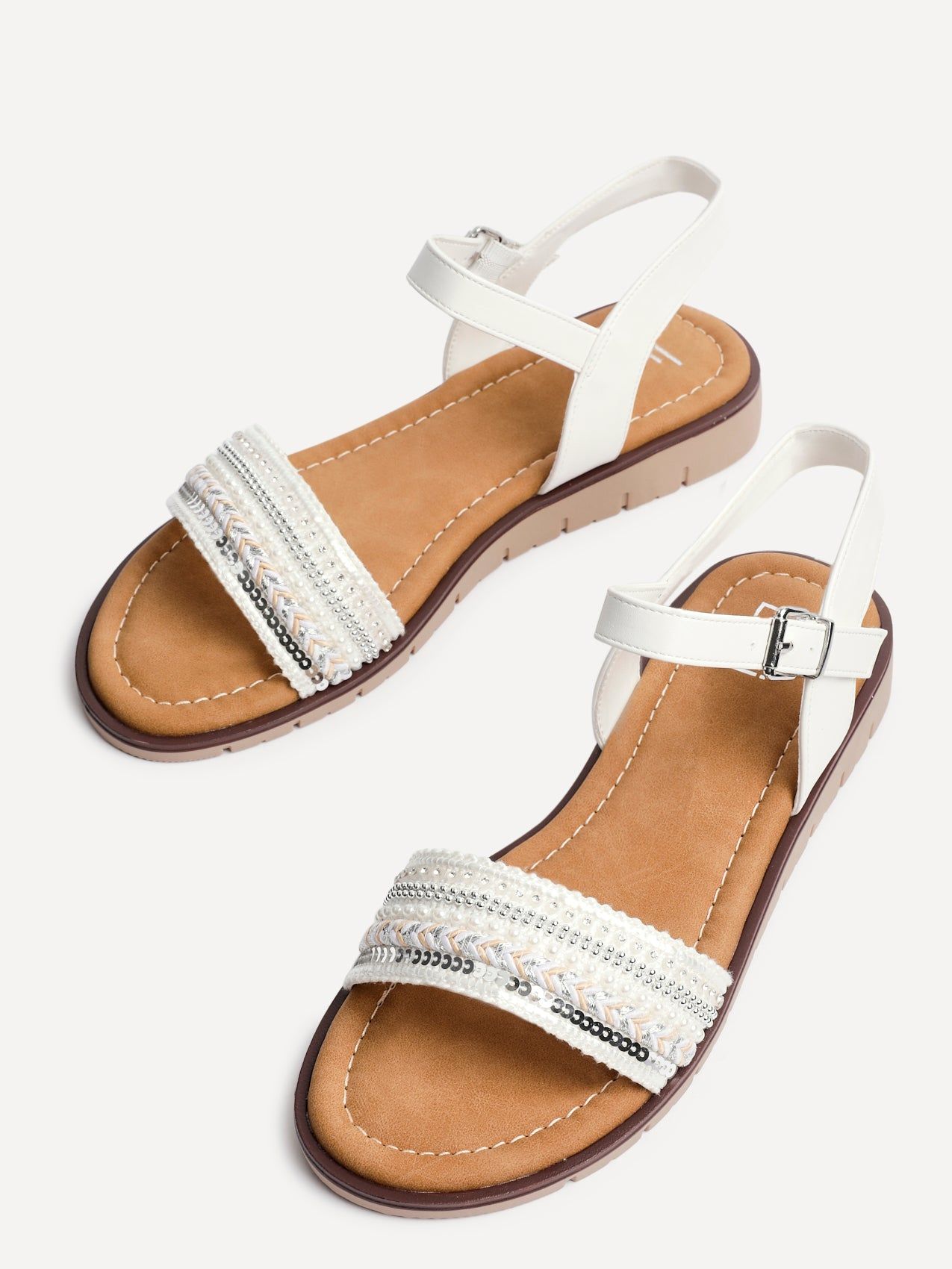 Linzi Halo White Weaved Embellished Flat Sandals image 5