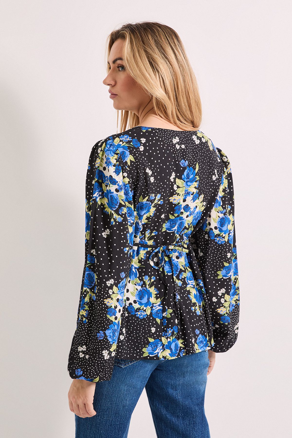 Dorothy Perkins Floral Spot Tie Front Long Sleeve Printed Blouse Multi image 3