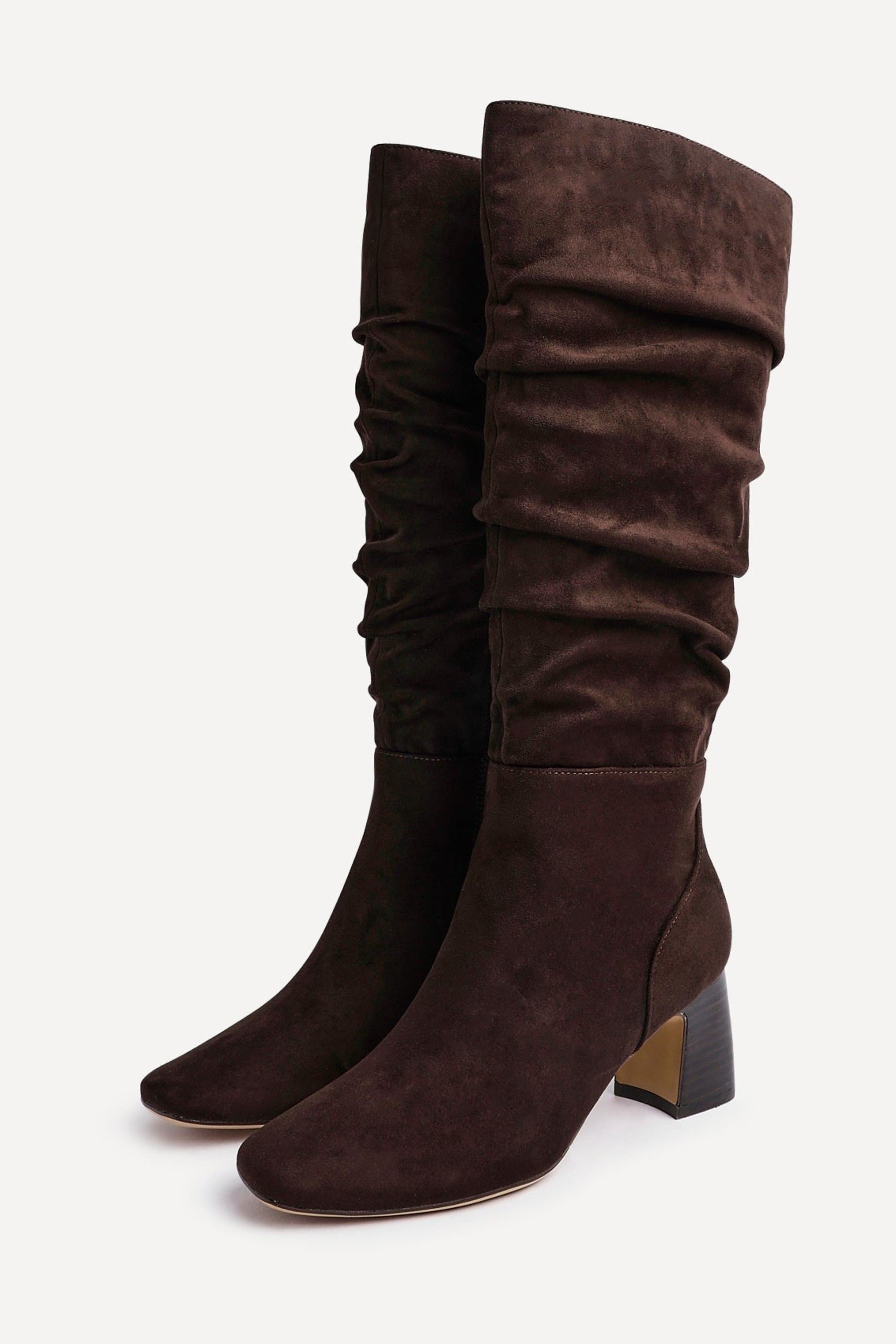 Linzi Alpine Dark Brown Faux Suede Ruched Long Boot image 5