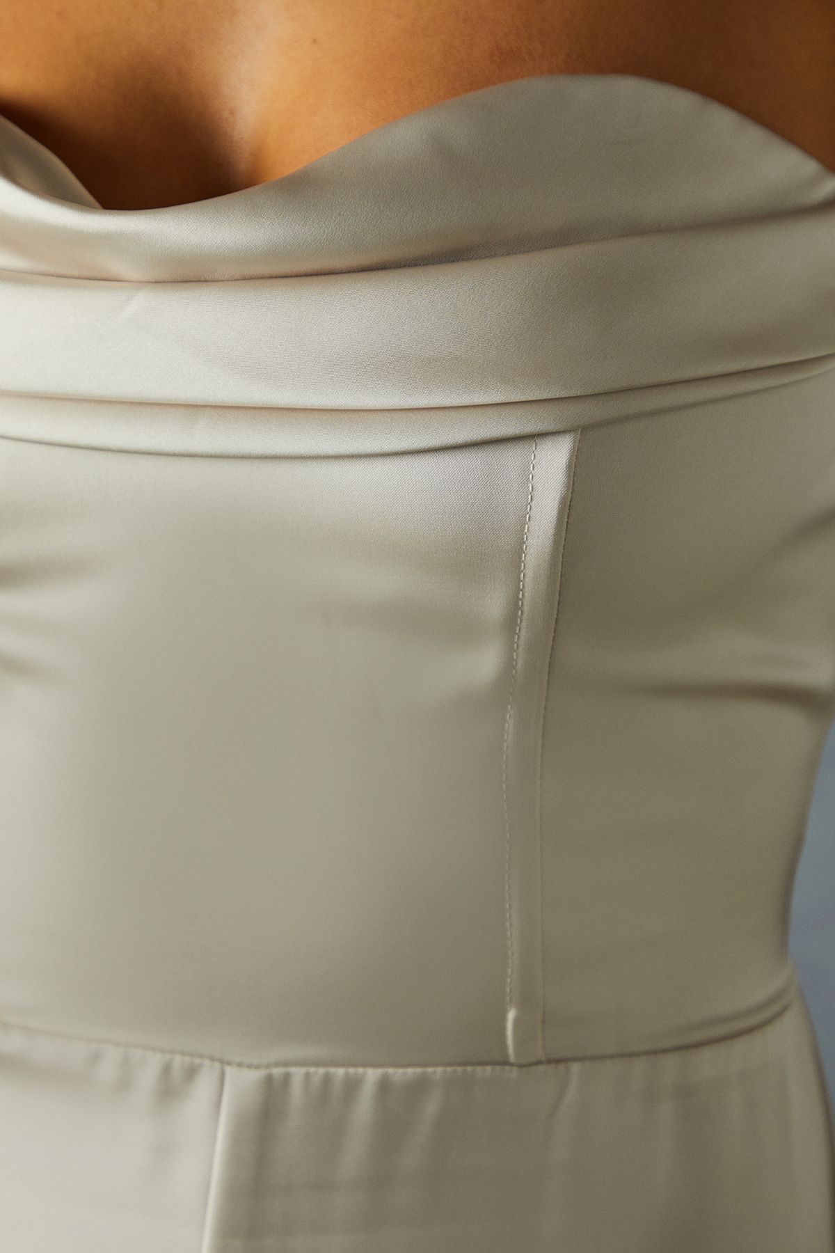 MissPap Satin Sweetheart Drape Wide Leg Jumpsuit Bronze image 5