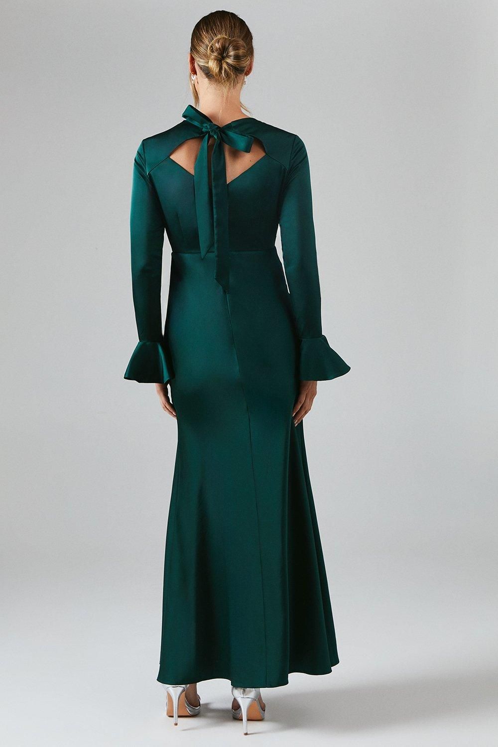 Coast Long Sleeve Flute Hem Satin Bridesmaid Dress Emerald image 3