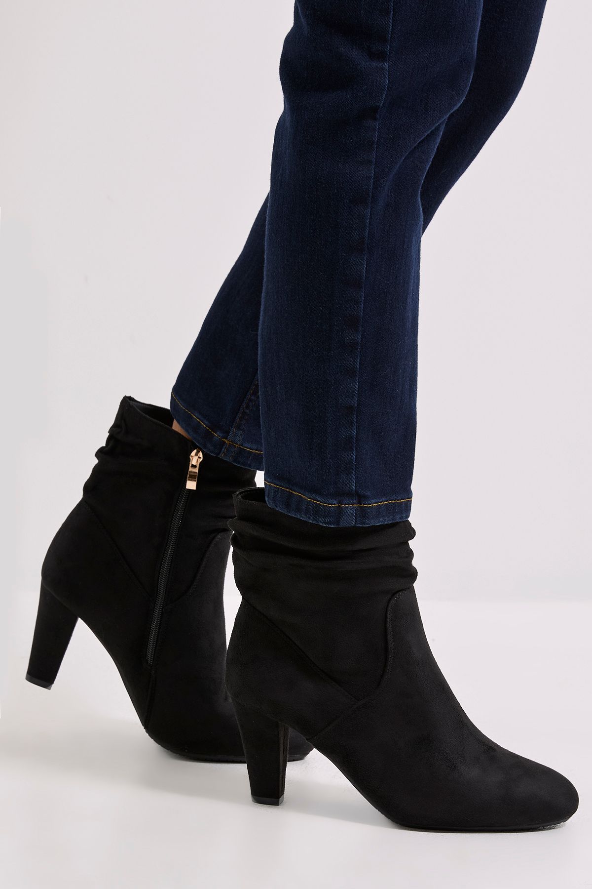 Dorothy Perkins Ally Faux Suede Ruched High Heeled Ankle Boots Natural Black image 1