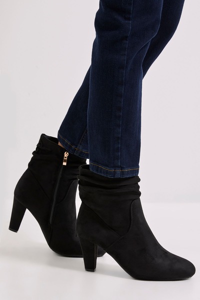 Dorothy Perkins Ally Faux Suede Ruched High Heeled Ankle Boots Natural Black