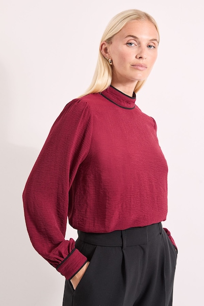Principles Wine Piping Detail High Neck Blouson Sleeve Blouse Wine