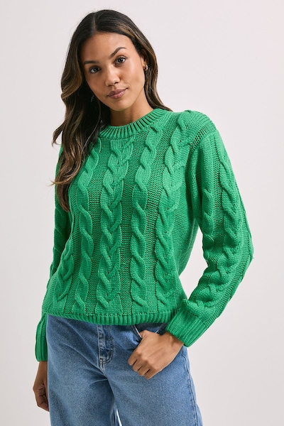 Dorothy Perkins Cable Knit Crew Neck Jumper Bright Green