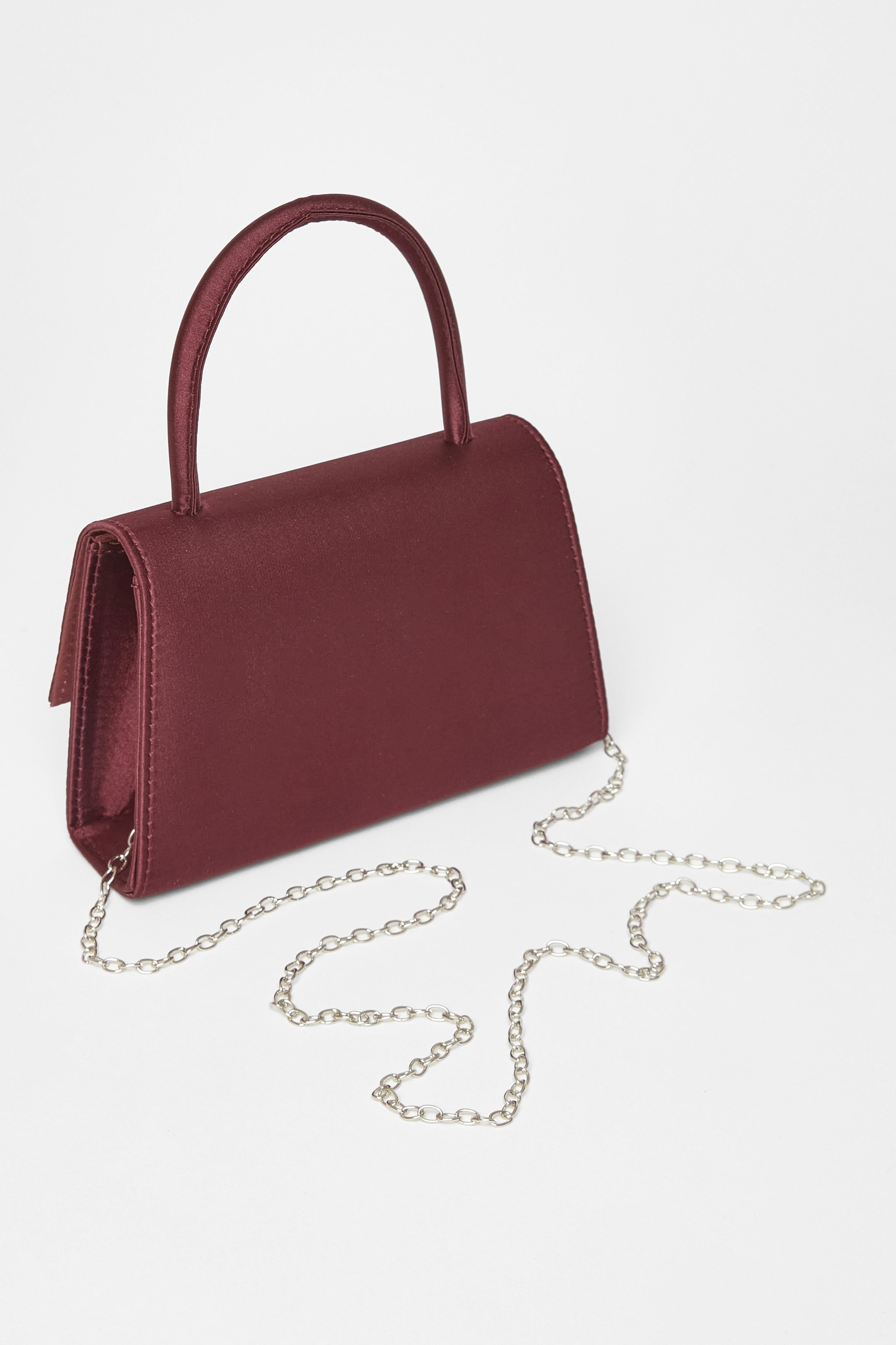 Quiz Burgundy Diamante Bow Top Handle Bag image 4