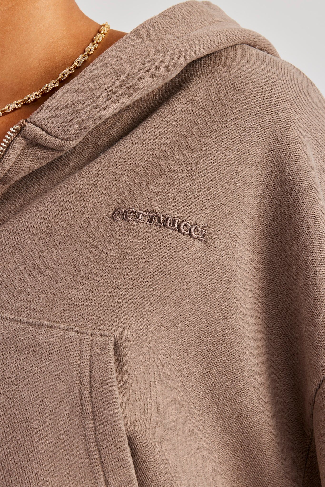 Cernucci C Cropped Zip Through Hoodie - Taupe image 4