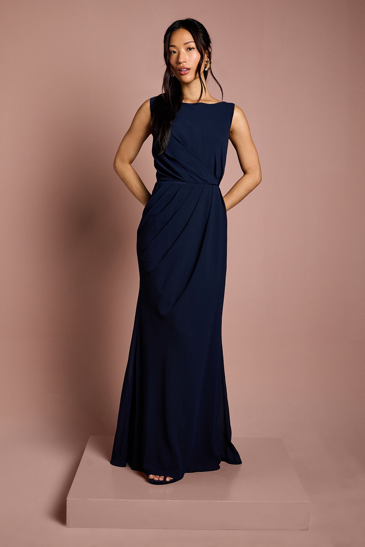 Coast Satin Lace Back Detail Maxi Bridesmaid Dress Navy image 1
