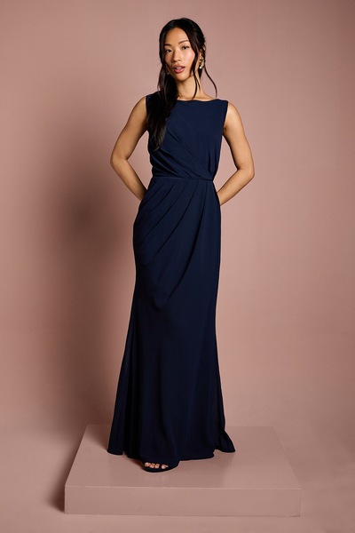 Coast Satin Lace Back Detail Maxi Bridesmaid Dress Navy