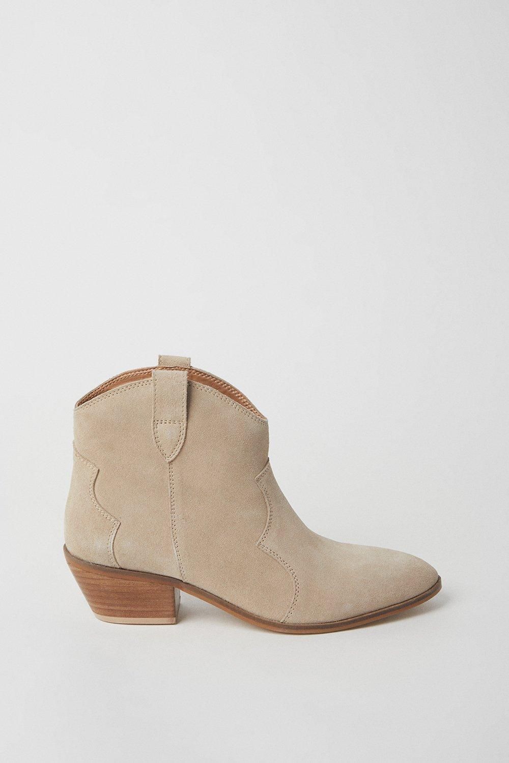 Oasis Jemima Suede Western Cowboy Ankle Boots Beige image 2