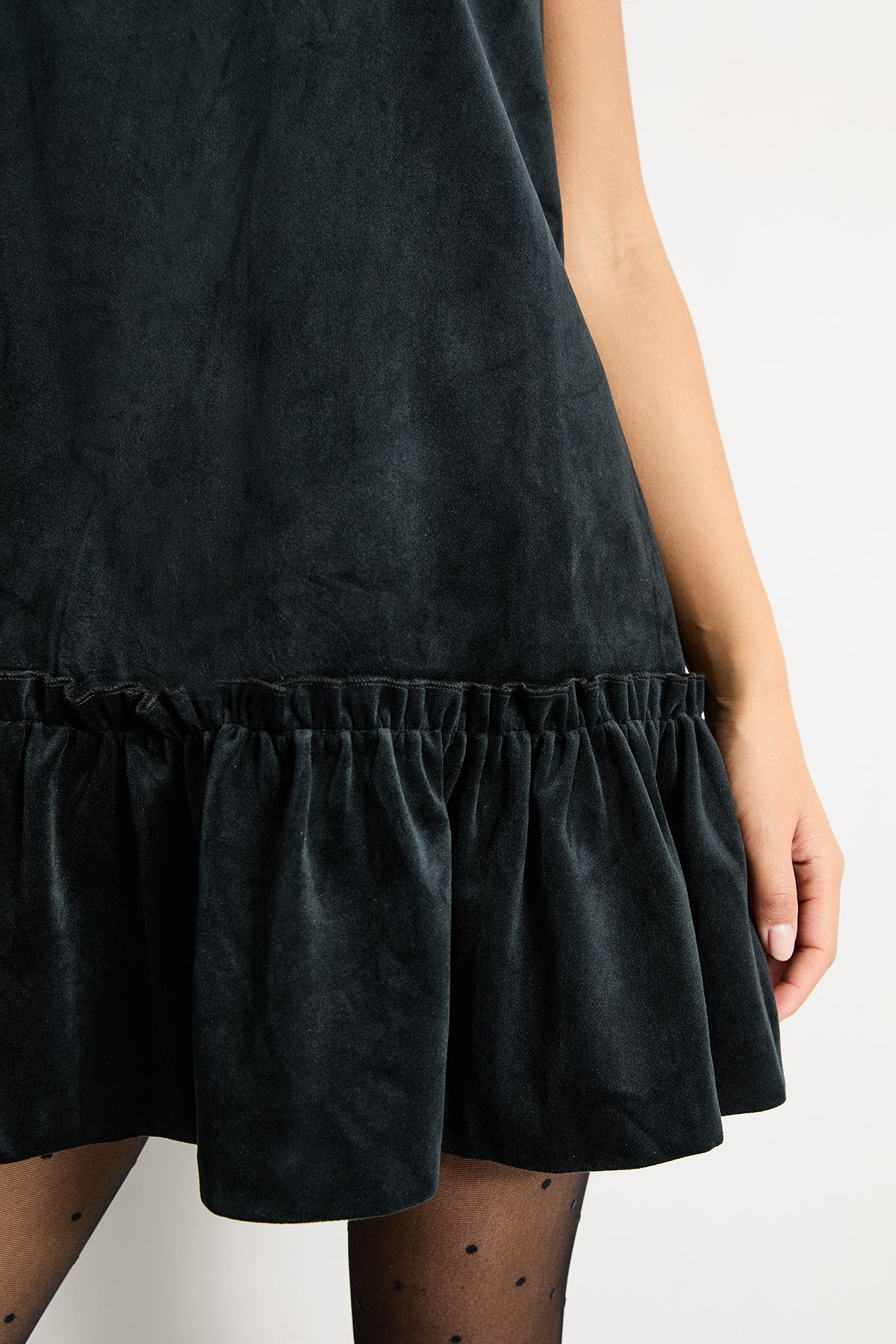 Warehouse Petite Bonded Velvet High Neck Mini Dress Black image 5