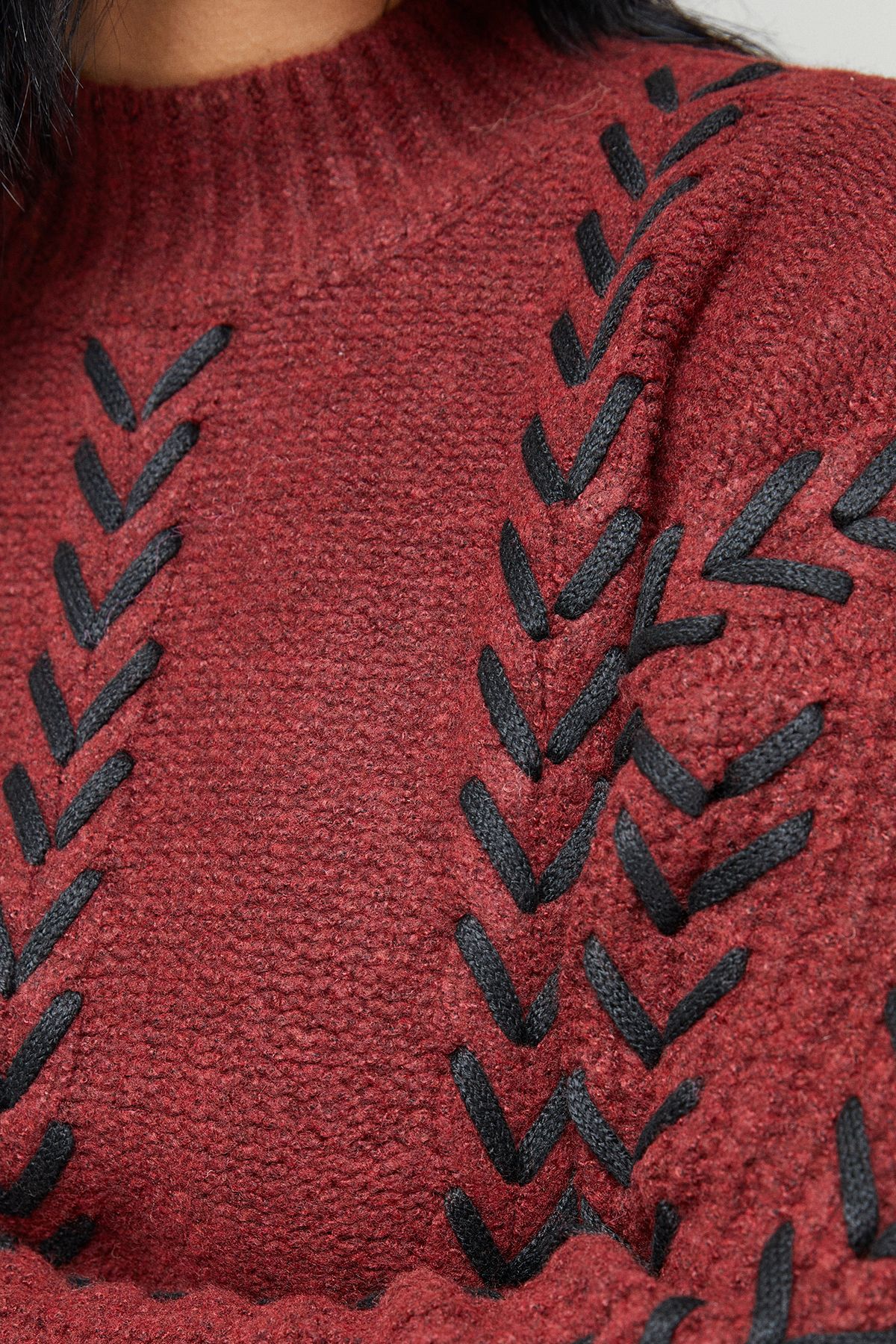 Warehouse Whipstitch Detail Oversized Jumper Dark Red image 5