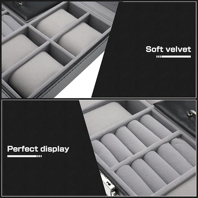 SHEONLY 8-Slot Black Synthetic Leather Watch Display Box with Ring Slots image 4