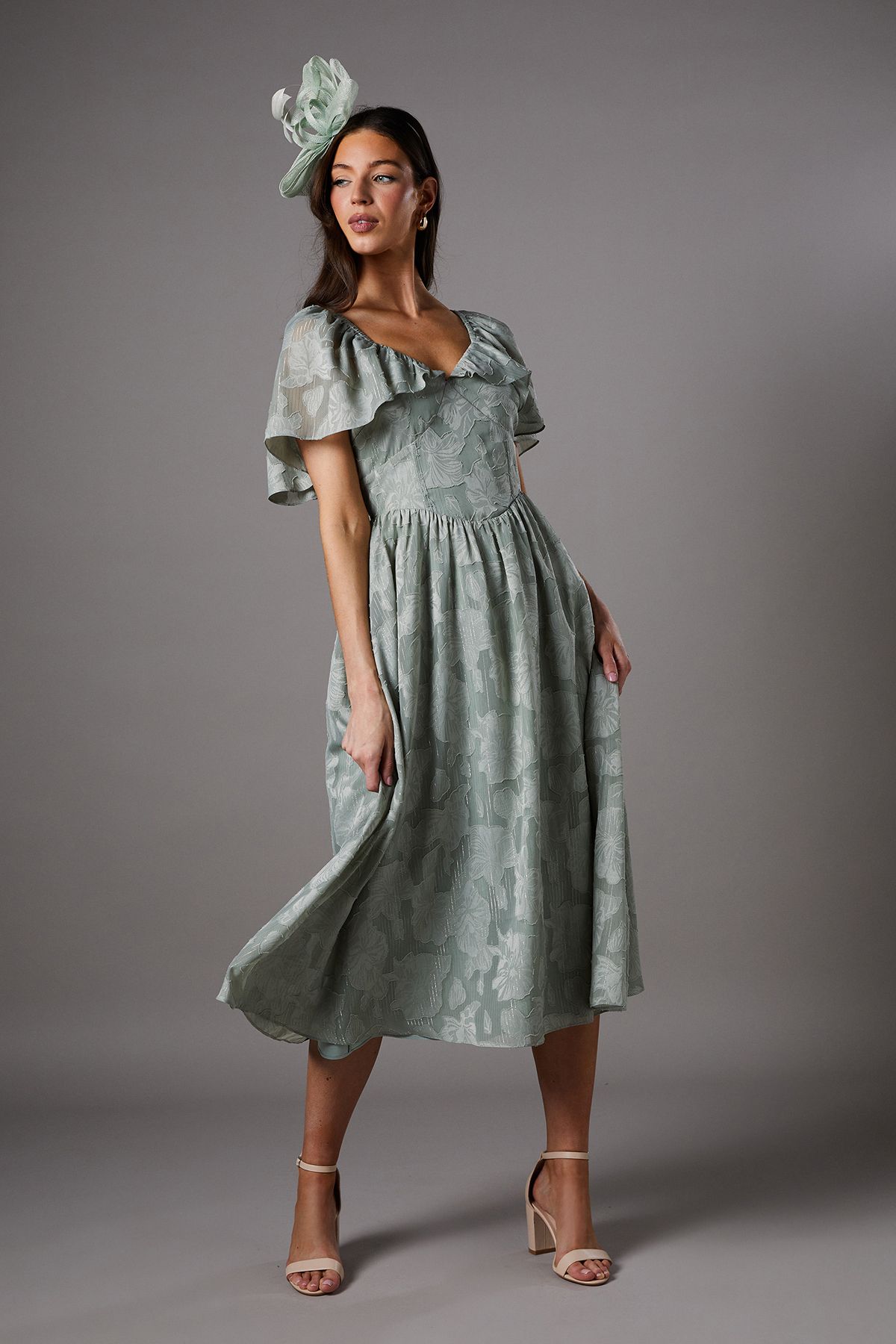 Coast Floral Cape Sleeve Midi Dress Green image 1