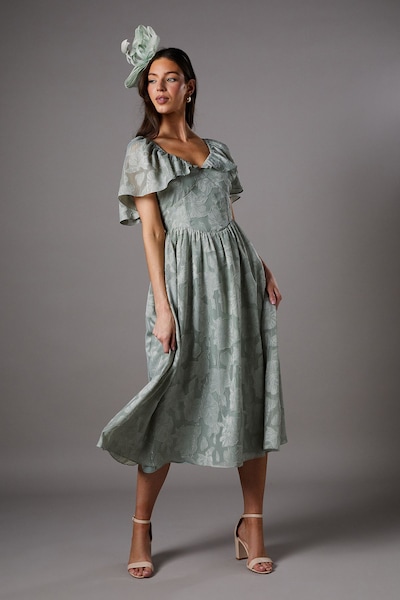 Coast Floral Cape Sleeve Midi Dress Green