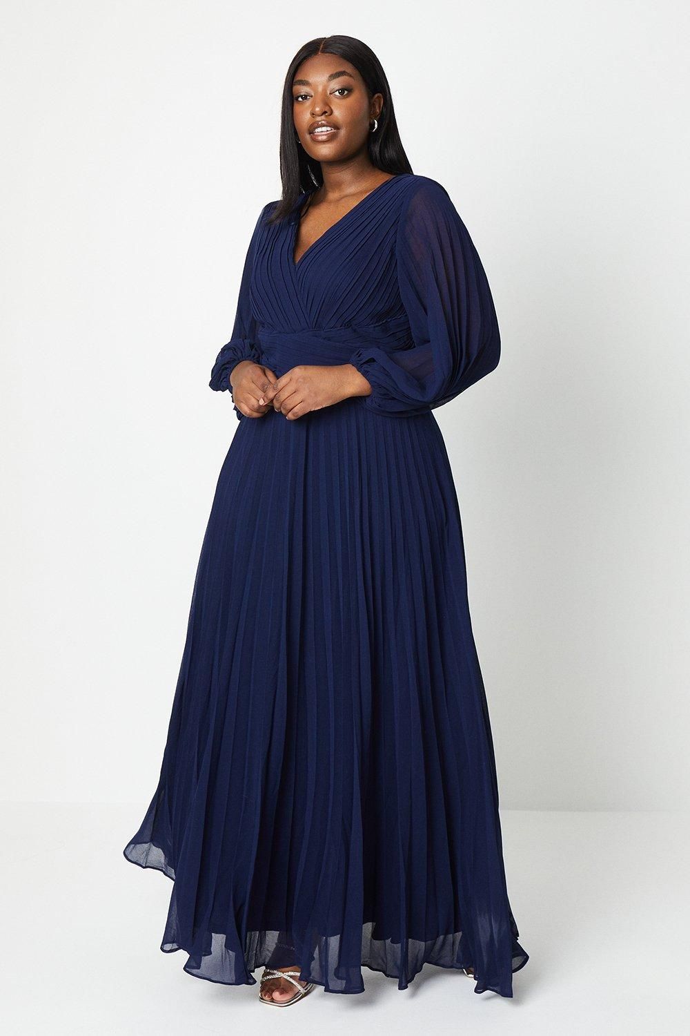 Coast Plus Wrap Front Pleated Georgette Maxi Dress Navy