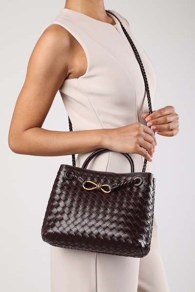 Where's That From 'Luna' Woven Leather Tote Bag With Gold Detail