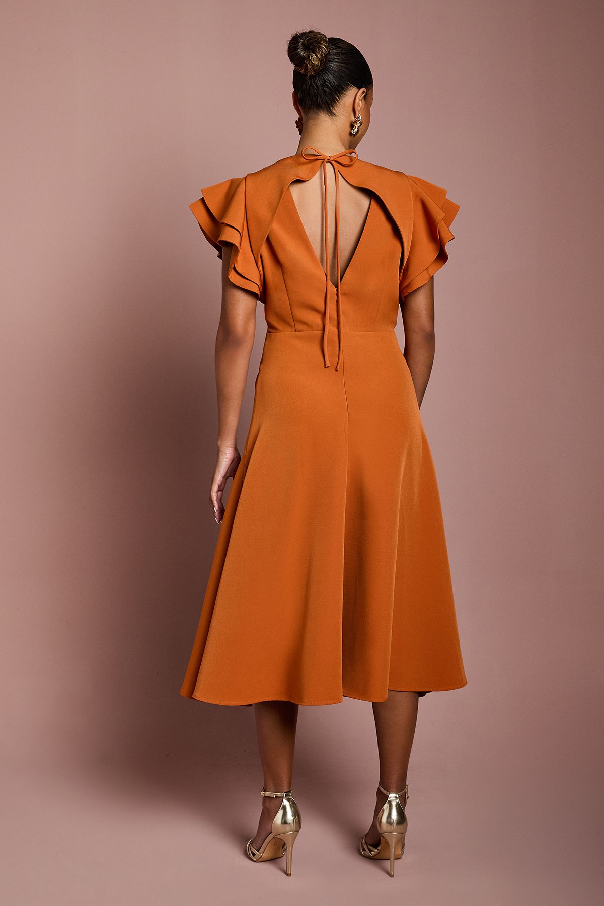 Coast Petite Short Sleeve V Neck Wrap Front Midi Dress Rust image 3