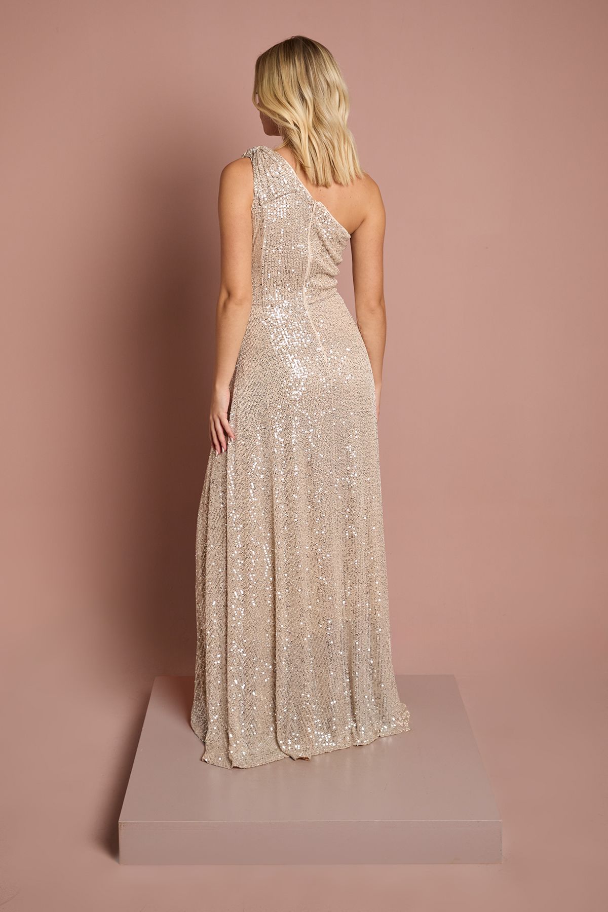 Coast Teen Coast Sequin Bow One Shoulder Maxi Bridesmaid Dress Champagne image 3