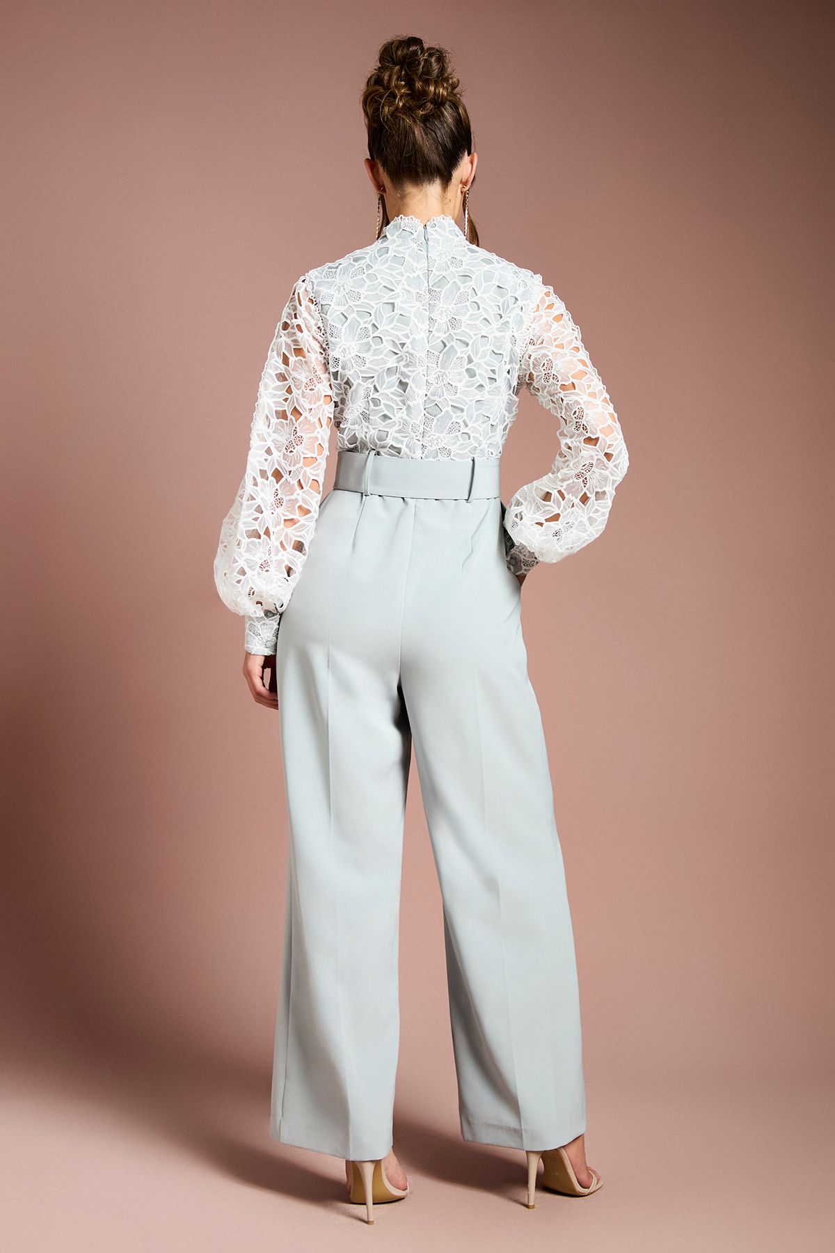 Coast Organza Lace Belted Long Sleeve Jumpsuit Sage image 3