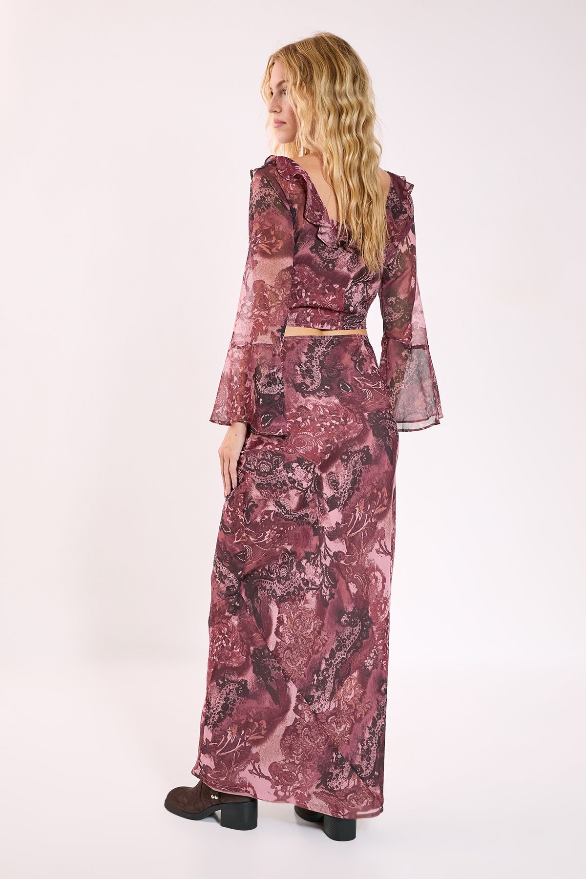 NastyGal Paisley Chiffon Bias Maxi Skirt Rust image 4