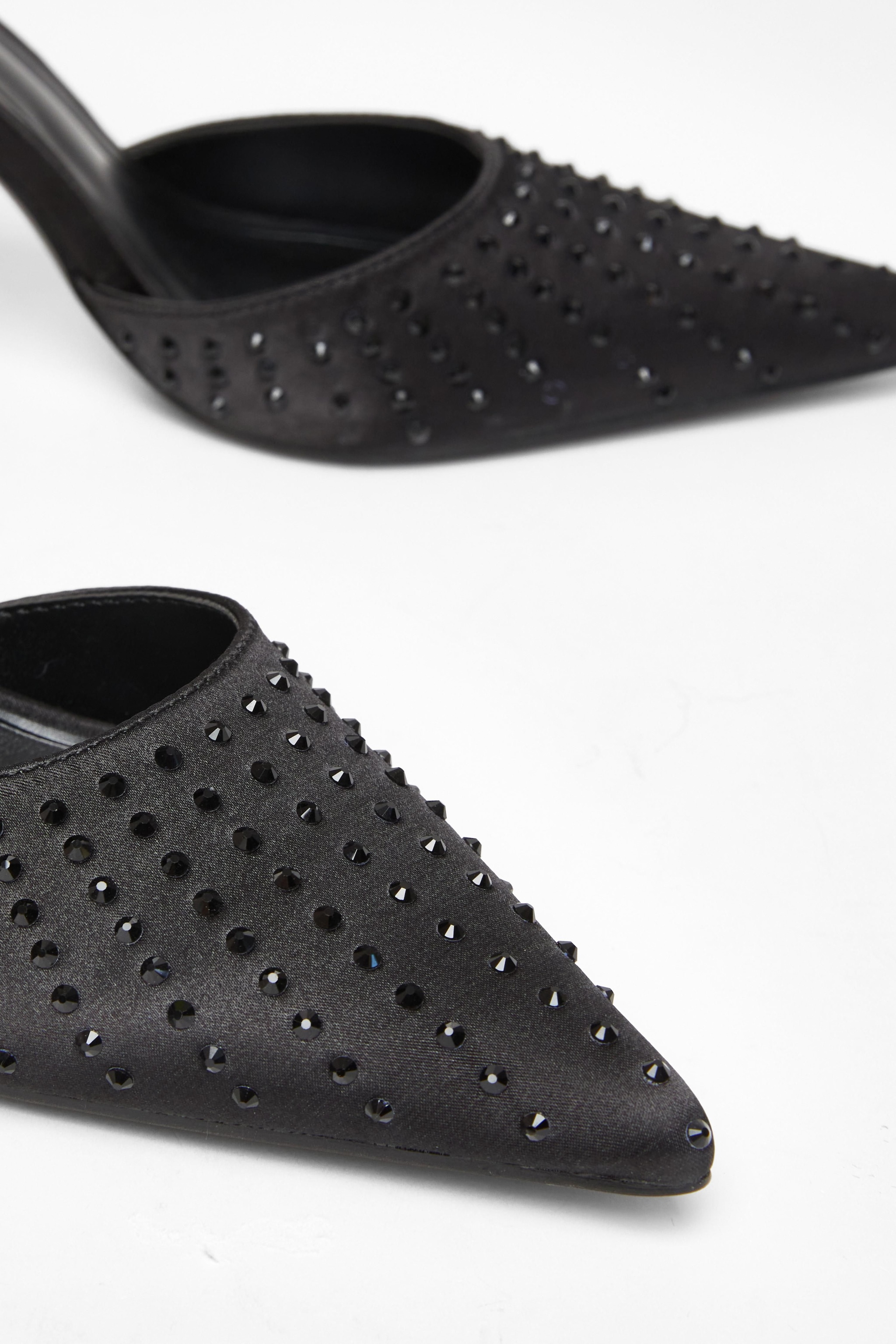 Quiz Black Satin Diamante Court Heels image 4