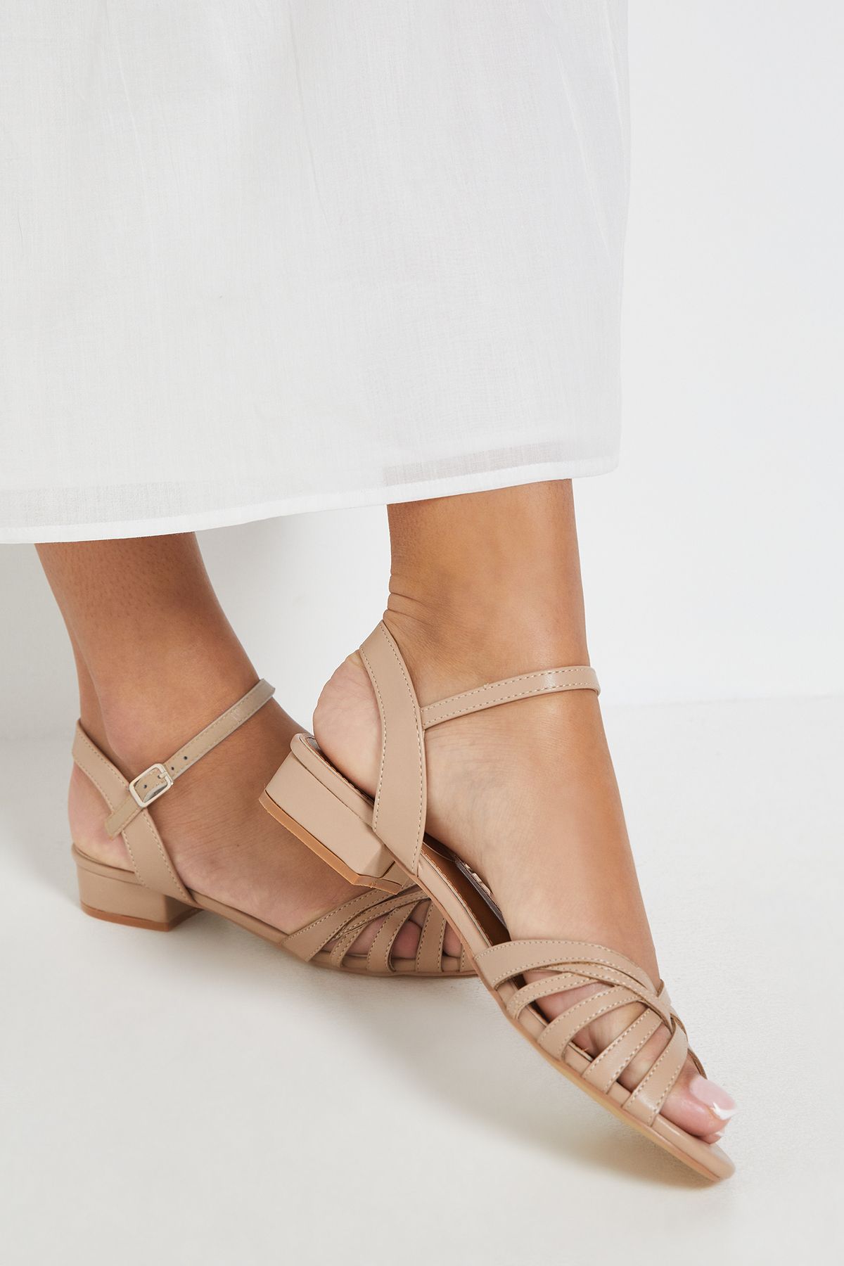 Dorothy Perkins Kathy Faux Leather Cross Strap Flat Sandals Beige image 4